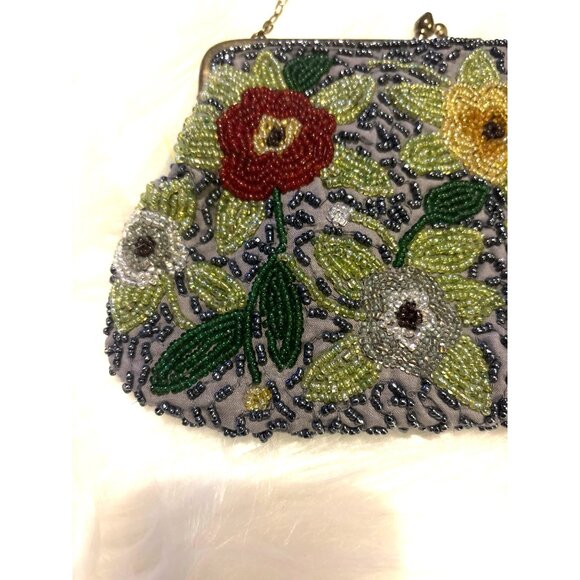 Floral Beaded Sudha Clutch Purse With Chain Strap MFA Boston Arts parties NWOT